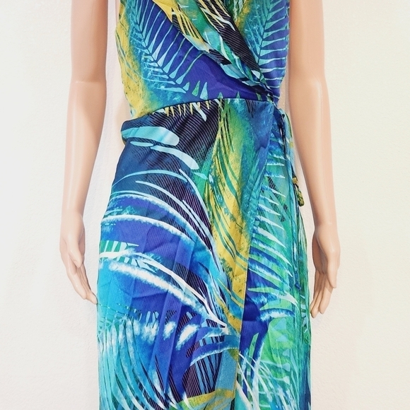 Cache Tropical Wrap, Sexy Blue, Green, Yellow MAXI DRESS Size S - Picture 4 of 14
